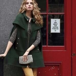 ANTHROPOLOGIE  Madchen Fatigue Finery Cape Jacket Size SMALL Wool Blend GREEN